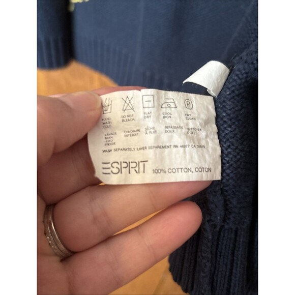 VTG Esprit Sport Navy Blue Polka Dot Button-Down Cardigan Sweater - 80s, Size L - Picture 5 of 7